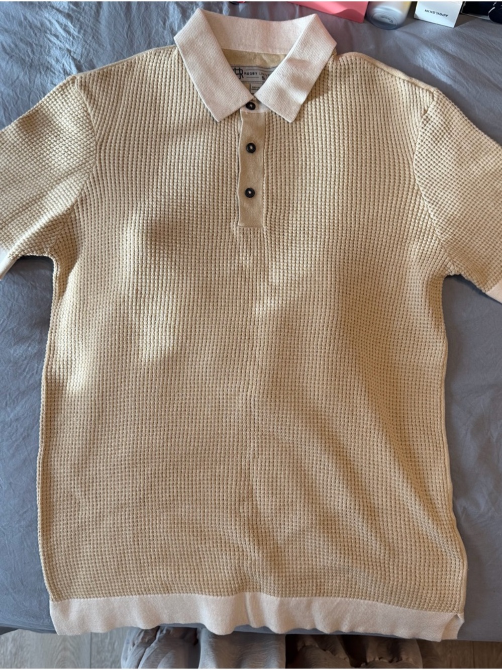 Men's Knit Polo Shirt in Cream - Rugby University sz S